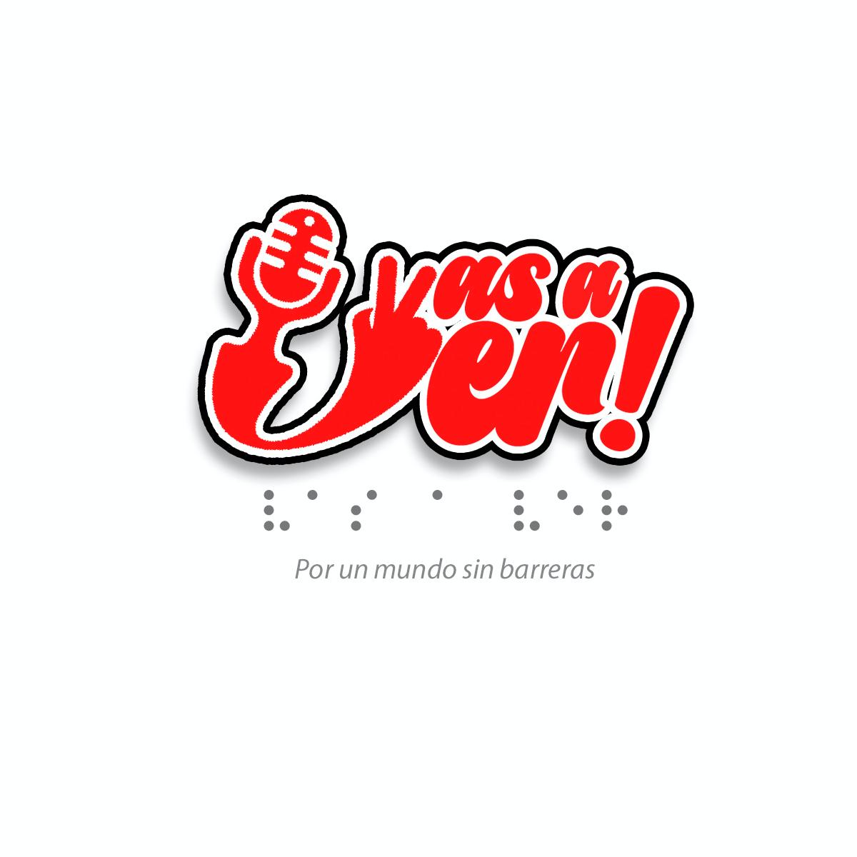 Logotipo de Vas a Ver Radio: Un micrófono estilizado rojo y una mano haciendo el signo de amor y paz.
